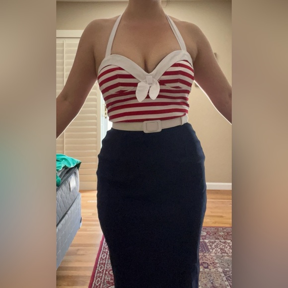 Pinup Couture 1950s Pinup Girl Fitted Wiggle Sailor Dress - vintage inspired - Picture 8 of 16